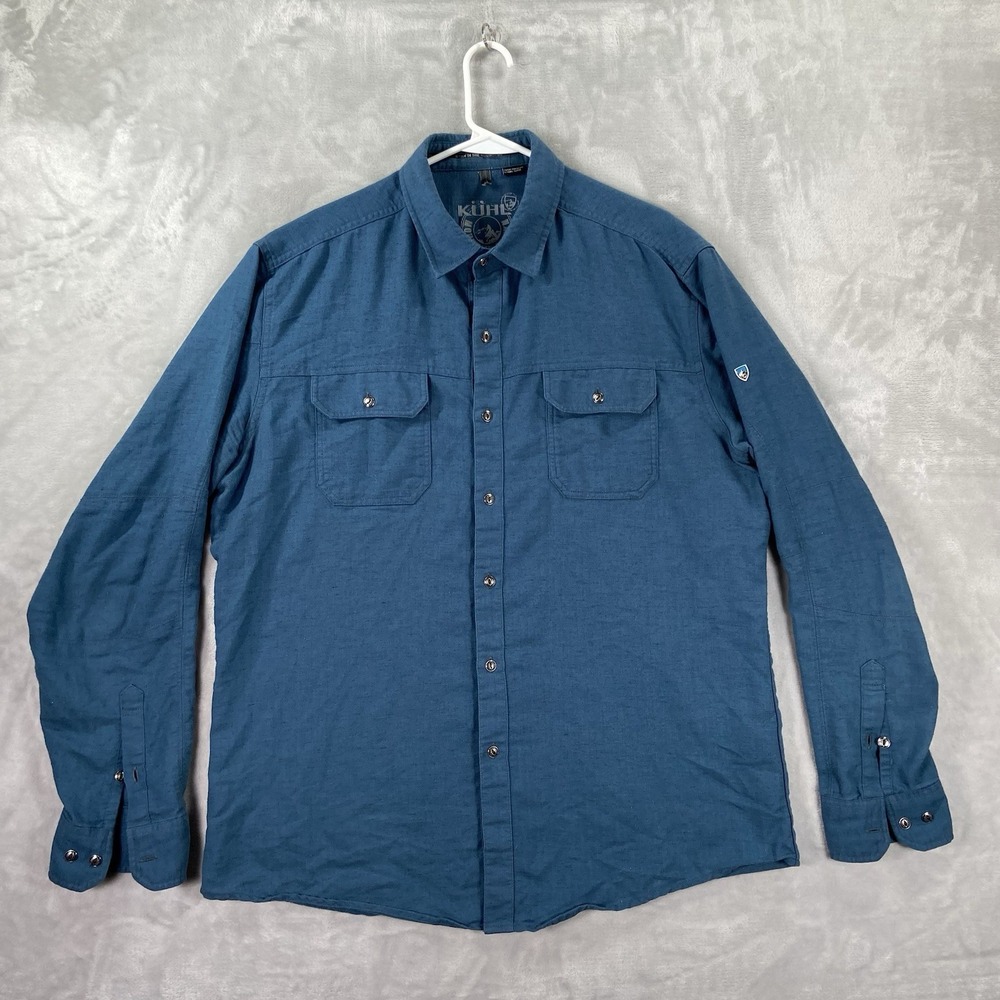 KUHL Shirt Mens XL Shiftr Button Up Long Sleeve Linen Blend Casual Outdoor Blue